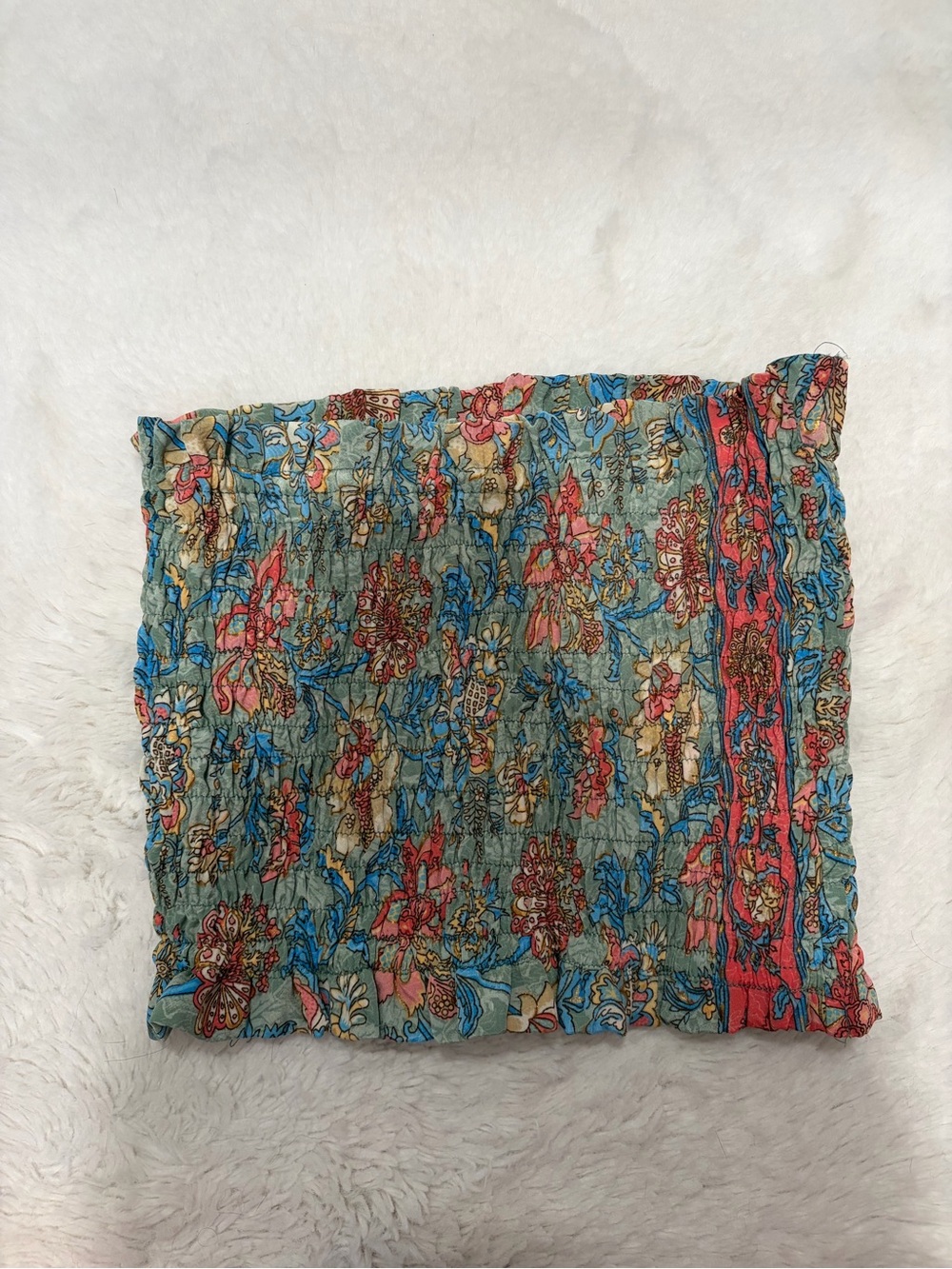 Floral Smocked Tube Top in Teal and Coral